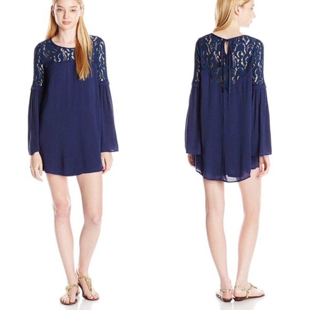 ANTHROPOLOGIE | BLU PEPPER Embroidered Long-Sleeve Tunic | Navy Blue | Small